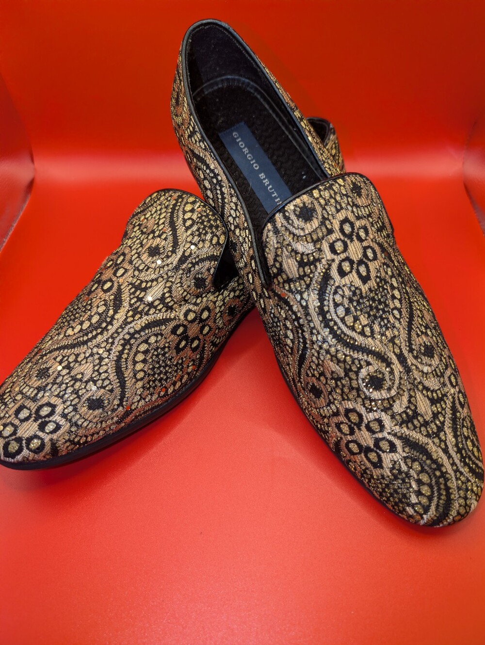 Giorgio Brutini Black & Gold Paisley Slip-On Loafers 11